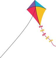Colorful kite soaring in a clear sky, featuring a flat design style with vibrant hues, perfect for summer fun, illustration vector