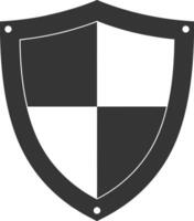 Shield icon in a minimal flat design with divided quadrants showcasing black and white sections representing protection and security in art vector