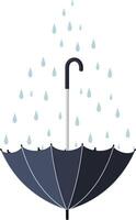 A dark umbrella with raindrops falling around it in a minimal flat design illustration vector
