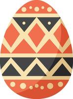 Decorative Easter egg with intricate geometric patterns in a flat design style, showcasing warm colors and festive motifs in vibrant art vector