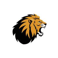 Lion head illustration featuring bold colors and dynamic lines in a flat design style, showcasing strength and majesty in art vector