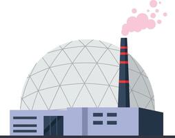 Industrial facility with a large dome and smokestack in flat art style showcasing modern architecture and environmental impact vector