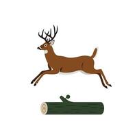 A graceful deer leaping over a fallen log in a flat, minimal design style, showcasing natural beauty and wildlife in art vector