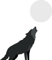 Howling wolf silhouette against a large pale moon in a flat illustration capturing wilderness and solitude vector