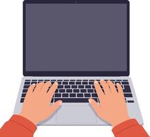 Hands typing on a sleek laptop keyboard in a flat design style showcasing modern technology and workspace aesthetics in art vector