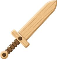 Wooden sword featuring a textured blade and detailed hilt in a flat design style, showcasing craftsmanship and simplicity in art vector