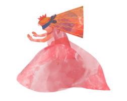 A blindfolded girl is looking for a way out. The watercolor illustration is made using collage technique. Design for children's illustrations and books. png