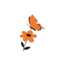Orange butterfly gracefully hovering above a vibrant orange flower in a minimalistic design style art vector