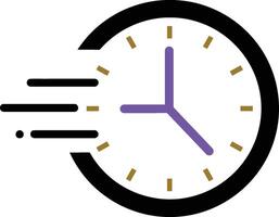A dynamic clock illustration showcasing movement with minimalist design elements and a sleek color palette in vibrant purple and yellow, art vector