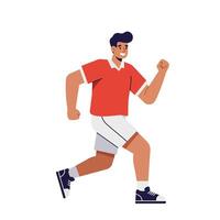 Dynamic soccer player in red jersey sprinting forward in a flat, minimal design style showcasing enthusiasm and energy in art vector