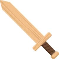 Wooden sword designed in a flat style with simple lines and a natural color palette showcasing minimalistic features in art vector