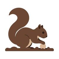 A playful brown squirrel digging in the ground with a nut, flat illustration showcasing nature and wildlife in a cheerful scene vector