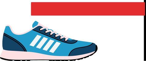 A blue athletic shoe crossing a red finish line in a minimal and vibrant design, showcasing motion and achievement in art vector