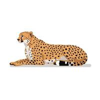 Cheetah resting gracefully on a light surface in a flat art style, showcasing its distinctive spots and serene demeanor in a minimalist design vector