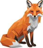 A detailed and minimalistic illustration of a sitting fox with vibrant orange fur and geometric shapes in art vector