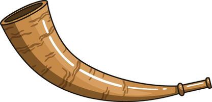 Detailed illustration of a traditional wooden horn in flat design style showcasing natural textures and curves, perfect for historical or cultural art vector