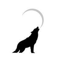 Howling wolf silhouette against a crescent moon in a flat and minimal design style art vector