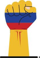 Fist raised with colorful Venezuelan flag design in a minimal style, symbolizing strength and unity, art vector