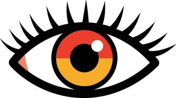 Eye design featuring bold colors and striking eyelashes in a minimal style, showcasing vibrant hues of red, black, and yellow, illustration vector
