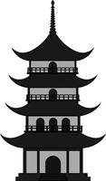 Traditional Asian pagoda structure in flat design, showcasing elegant curves and detailed layers, presented as art vector