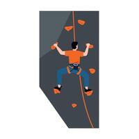 A man climbing a vertical rock wall with orange grips, showcasing determination in a minimal and flat design art vector