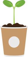 A small green plant emerging from rich soil in a brown pot, showcasing minimal design style in vibrant art vector