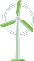 Green wind turbine spinning gently in a clean environment, featuring a flat design style, showcasing renewable energy concepts in vibrant art vector