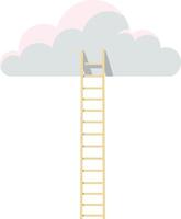 A wooden ladder ascending into soft, fluffy clouds in a serene pastel color scheme, showcasing a minimal design style, illustration vector