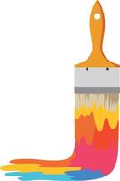 Colorful paintbrush with vibrant paint dripping, flat design art showcasing creativity and artistry in a minimalistic style vector