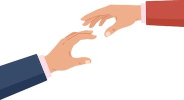 Two hands reaching out towards each other in a flat illustration symbolizing connection and interaction between individuals in a professional setting art vector
