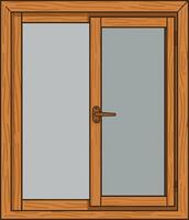 Wooden framed double window design in flat style showcasing smooth glass panes and a natural wooden texture in art vector