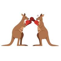 Two kangaroos playfully boxing with red gloves in a humorous flat illustration showcasing friendly competition and a lively atmosphere between the charming animals vector