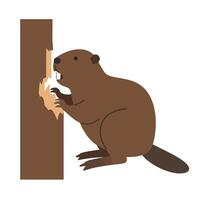 Beaver gnawing on a wooden log in a playful and lively flat illustration depicting nature and wildlife interactions vector