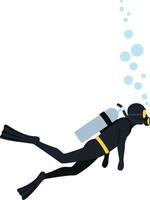 Scuba diver exploring underwater depths in a minimal style with bubbles rising, serene atmosphere, showcasing the beauty of marine life in art vector
