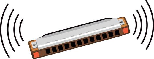 Harmonica resting on a flat surface with sound waves emanating, showcasing a colorful and minimal design style in art vector