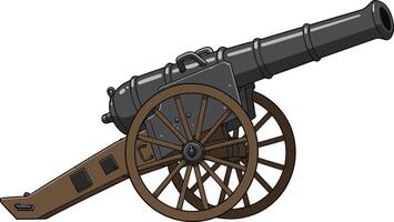 Historical artillery cannon with wooden wheels in a flat and detailed art style showcasing military design elements and historical significance vector