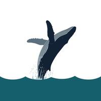 Majestic whale breaching the ocean surface in a minimal flat style art vector