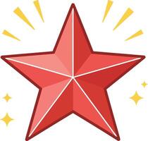 Red star with radiant bursts and sparkling effects in a flat, minimal design style, showcasing vibrant color contrast, art vector