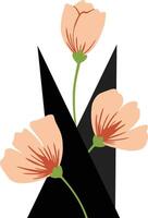 Delicate peach flowers arranged in a minimalistic black vase showcasing flat design style in vibrant art vector
