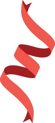 Red ribbon gracefully twisting in mid-air with a flat design style, showcasing elegance and movement in art
