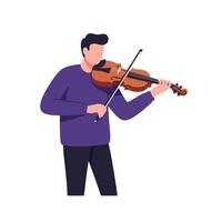 A musician in a purple sweater passionately playing a violin in a flat, minimal design style, capturing the essence of creativity through art vector