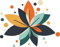 Colorful geometric flower design with vibrant leaves and circles in a flat style, showcasing natural beauty and harmony, art vector