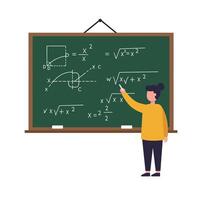 Teacher standing in front of a chalkboard explaining mathematical concepts in a minimal style illustration vector