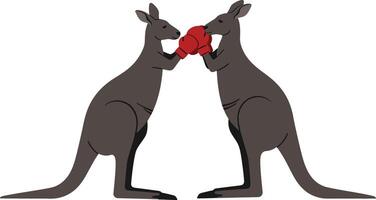 Two playful kangaroos engaging in a boxing match with red gloves in a minimalistic flat design art vector