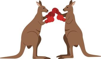 Two kangaroos engaging in a playful boxing match wearing red gloves in a minimal style illustration vector