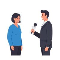 Two people engaging in a conversation, one interviewed by a reporter, flat illustration showcasing a professional interview setting vector