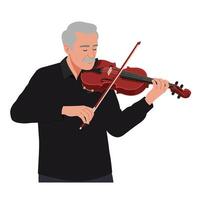 An elderly man playing a violin with passion, wearing a black sweater, depicted in a flat, minimal style, showcasing musical artistry in art vector