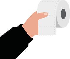 Hand holding a roll of white toilet paper in a minimal flat design style illustration vector
