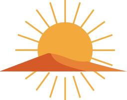 Bright sun rising over gentle hills in a flat, minimal design style showcasing warmth and tranquility in art vector