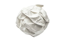 Crumpled white paper ball with detailed texture isolated on a transparent background png